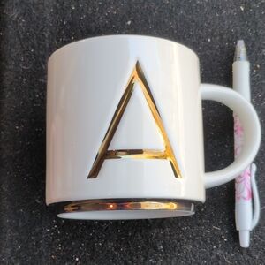 Williams Sonoma White Mug with Gold Letter A